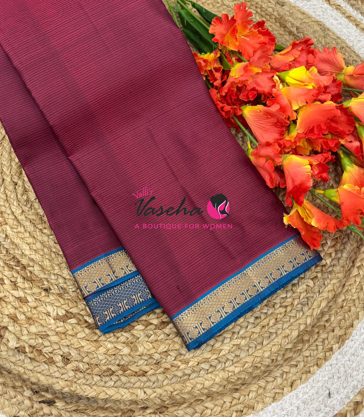 Pure Soft Silk Saree  - Maroon With Blue Combo - VVPSS146