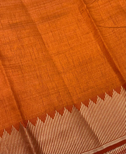 Semi Tussar Silk Saree | Rust Orange Shade |VVSTS051