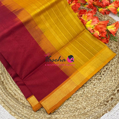 Pure Silk Cotton Sarees - Red  With Yellow - VVPSC003