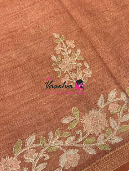 Linen Tissue Saree - Orange  Shade - VVLTS002