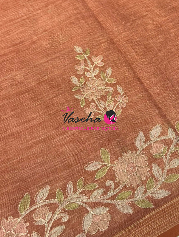 Linen Tissue Saree - Orange  Shade - VVLTS002