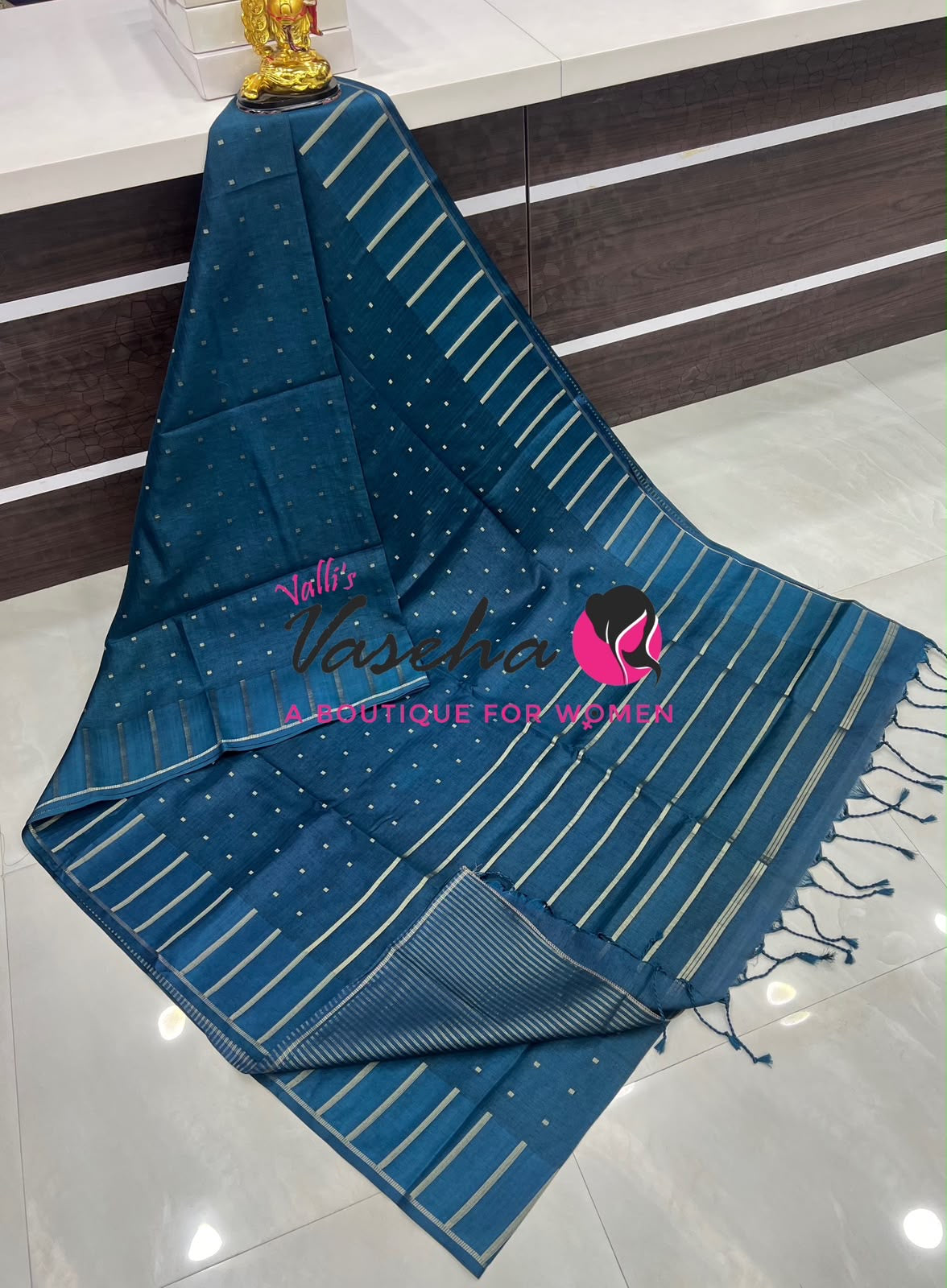 Semi Matka Tussar Silk Saree | Double Blouse | Light Ramar BlueShade |VVSTS052
