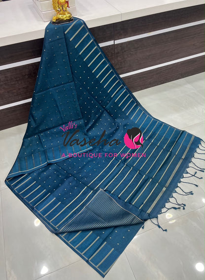 Semi Matka Tussar Silk Saree | Double Blouse | Light Ramar BlueShade |VVSTS052