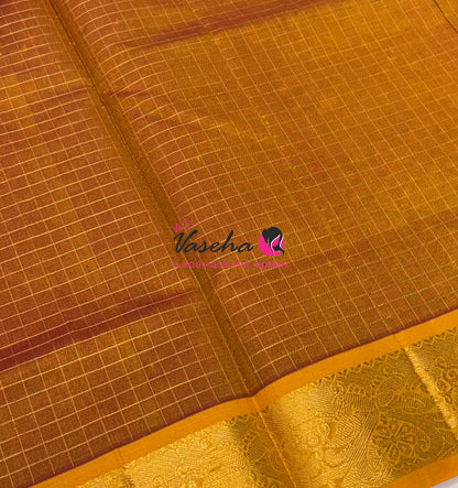 Pure Silk Cotton Saree - Red With Mango Yellow - Lakshadeepam Design - VVPLD004