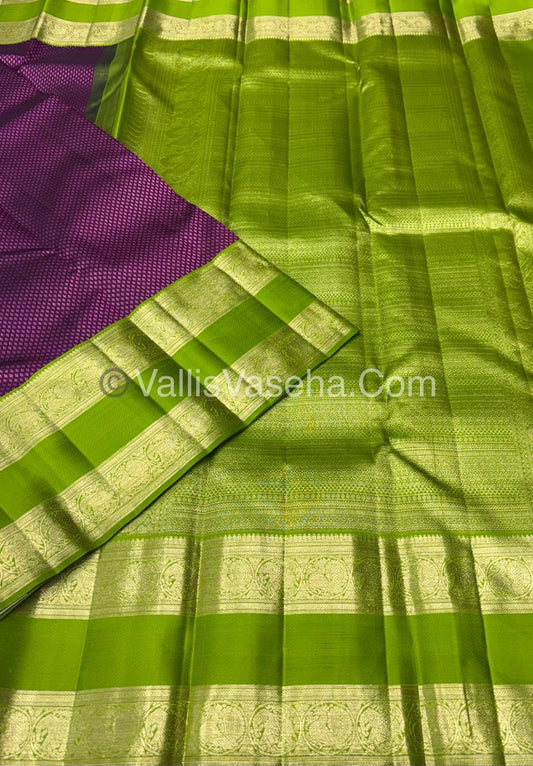 Pure Vintage Korvai Kanchipuram Silk Saree - Purple & Green Combo - VVPS039