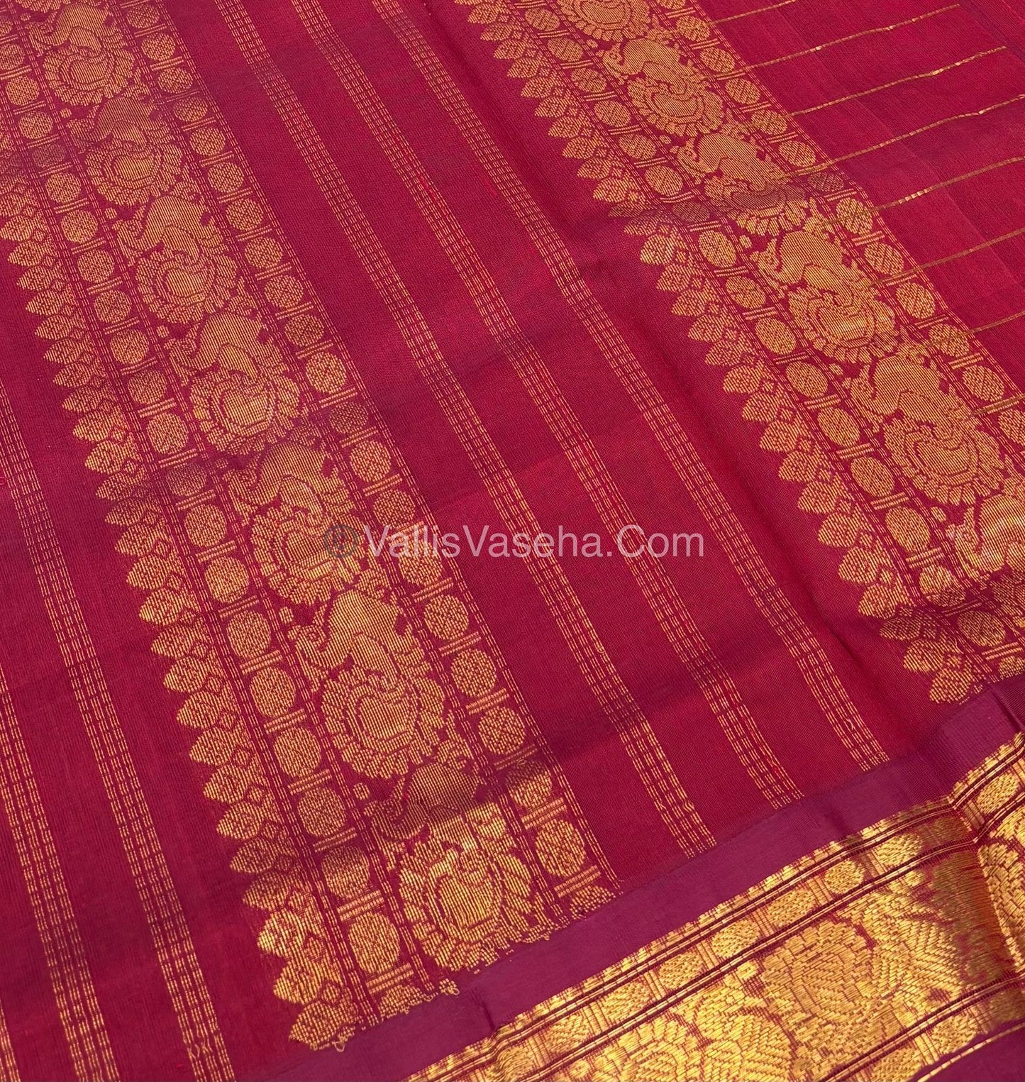 Pure Korvai Silk Cotton Saree - Blue With Red - VVKSC020