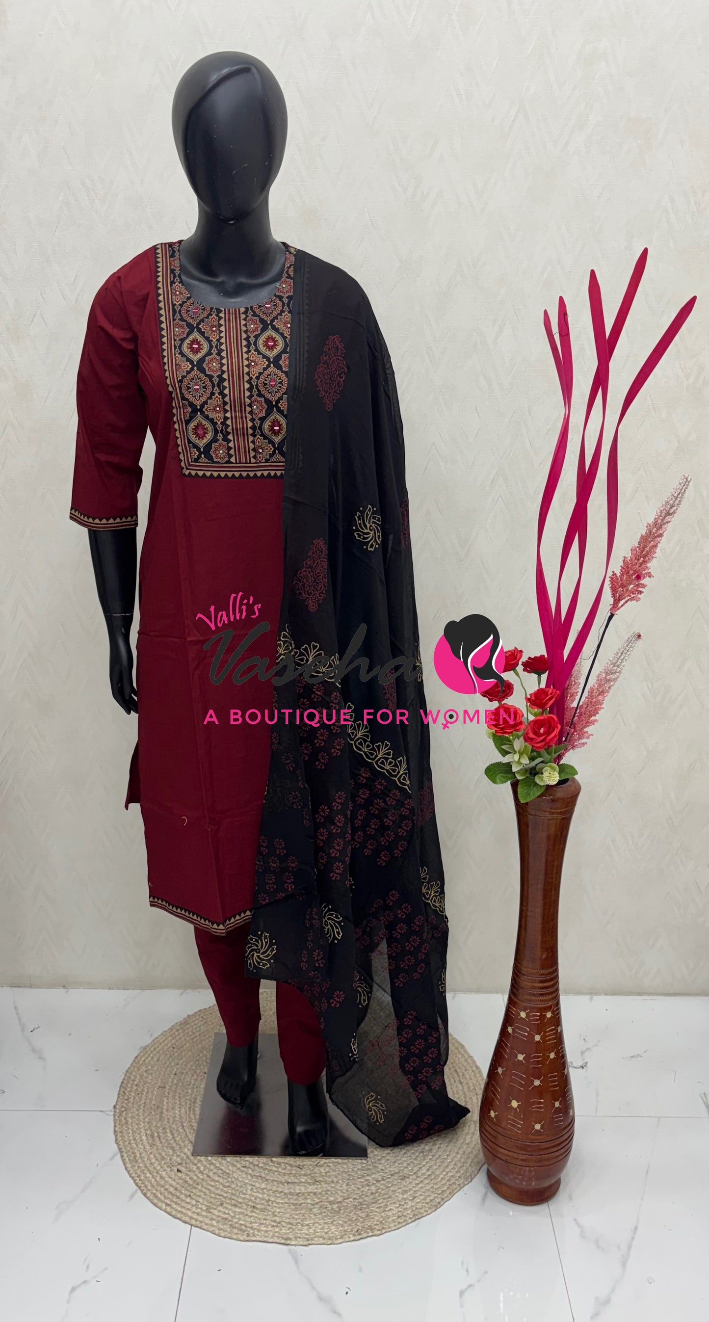 Ready Made - Salwar, Kameez & Duppatta(3pc)- Ajrakh Cotton Set - VVRMS022