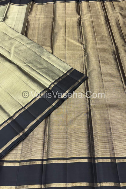 Pure Kanchipuram Silk Saree - Vaira Voosi Design - Grey With Black Shade - VVPS030