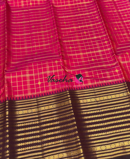 Pure Vintage Korvai Kanchipuram Silk Saree - Pink With Brown - VVPS102