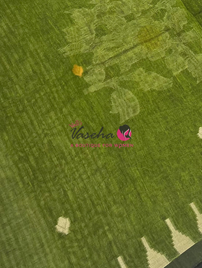 Bengal Kaddhi Cotton Saree | VVBKC001 |Mehandhi Green