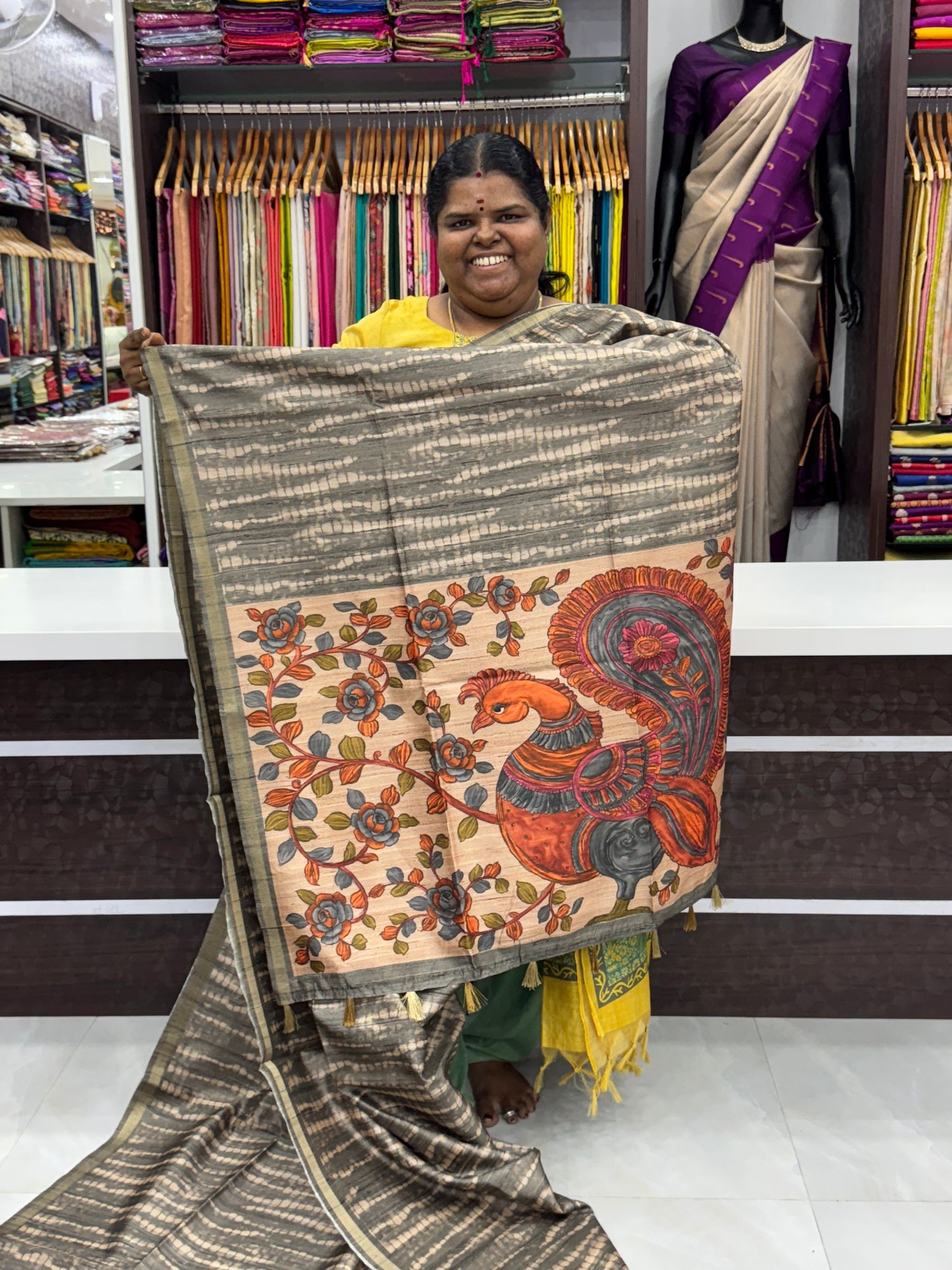 Semi Matka Tussar Silk Saree - Shibori pattern - Grey Shade - VVSMT001