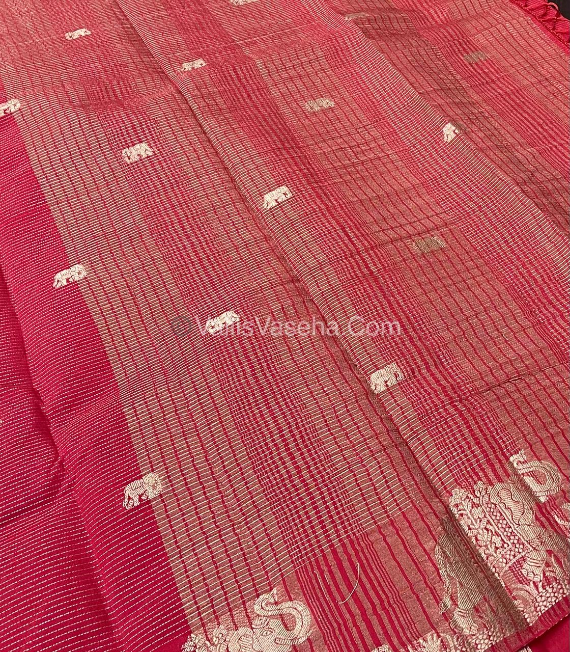 Semi Tussar Silk - Vairavoosi & Elephant Design - Red shade-VVSTS019
