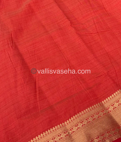 Semi Tussar Silk - Grand Pallu Red  Shade - VVSTS023