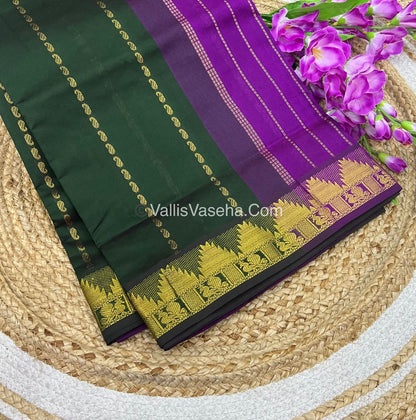 Semi Silk Cotton Saree - Green With Purple Shade - VVSSC005