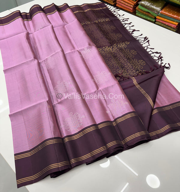 Pure Soft Silk Saree - Kolam Design onion pink / lavender pink with brown shade  - VVPSS074