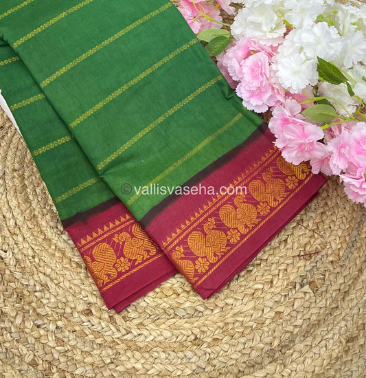 Sungudi Cotton Saree | Velthari Design - Green with Maroon Shade - VVSCV001