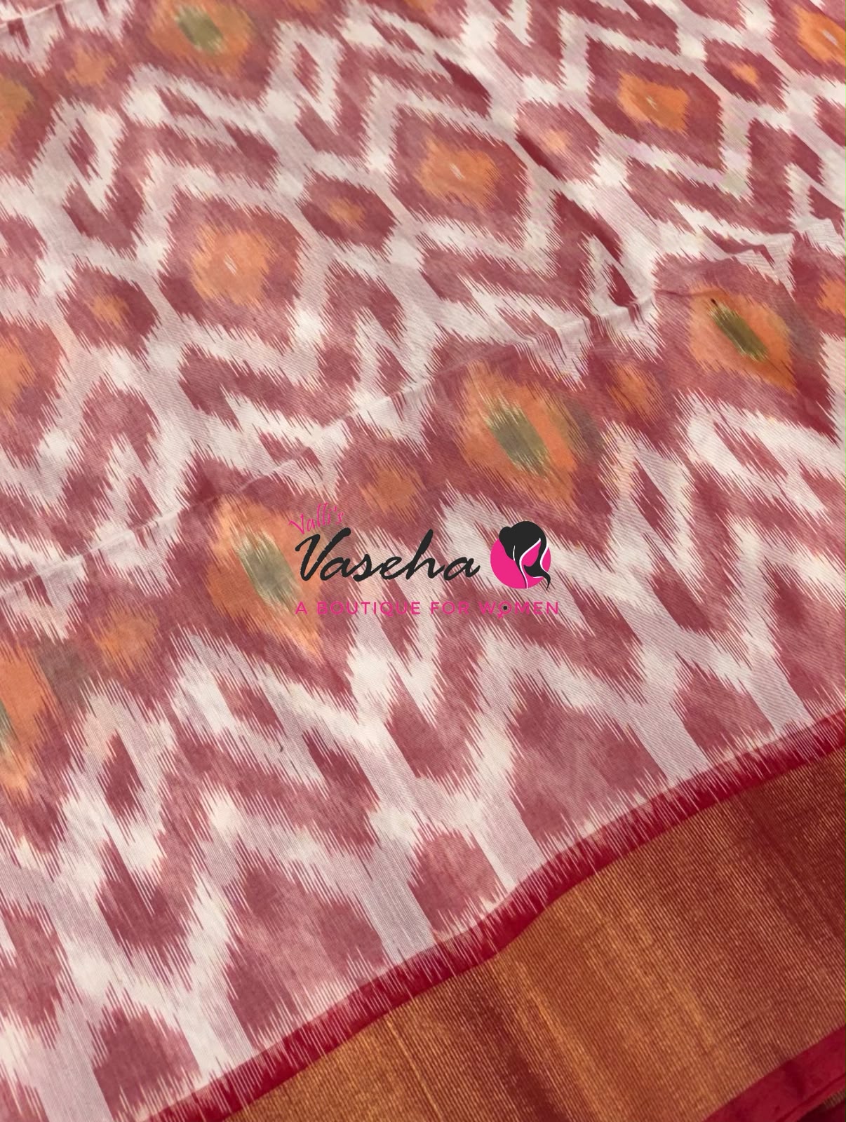Pochampally Silk Cotton Saree - Cream & Red Shade - VVPPS001