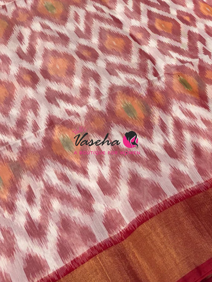 Pochampally Silk Cotton Saree - Cream & Red Shade - VVPPS001