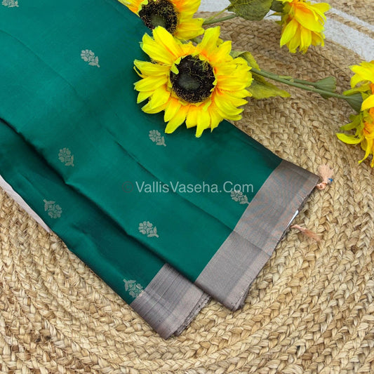 Half Mixed  Soft Silk Saree - Green With Grey - VVPSS073