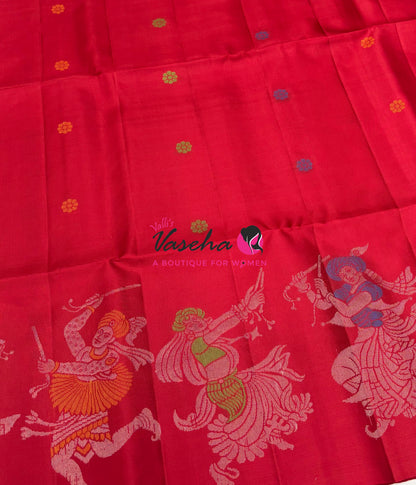 Pure Soft Silk Saree  - Red With Cream Combo - VVPSS139