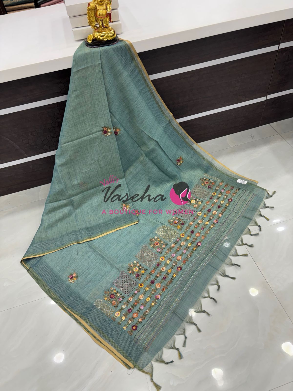French Knot - Linen Tissue Saree - Blue Shade - VVLFN017