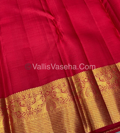 Pure Bridal Korvai Kanchipuram Silk Saree - Cream & Red Combo - VVPS041
