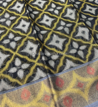 Banarasi Pochampally Weaving Semi Soft Cotton Saree - Black with Grey - VVBPS001