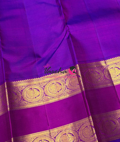 Pure Vintage Korvai Kanchipuram Silk Saree - Green & Purple Combo - VVPS071