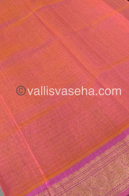 Pure Silk Cotton Saree - Maroon with Peach - Lakshadeepam Design - VVPLD001