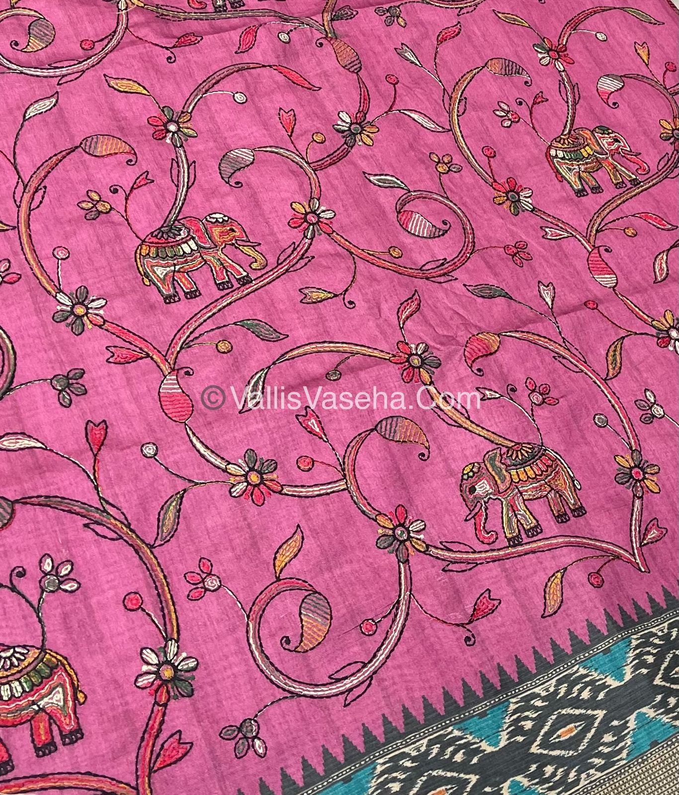 Semi Tussar - Kantha Work Embroidery - Pink Shade - VVSTK001
