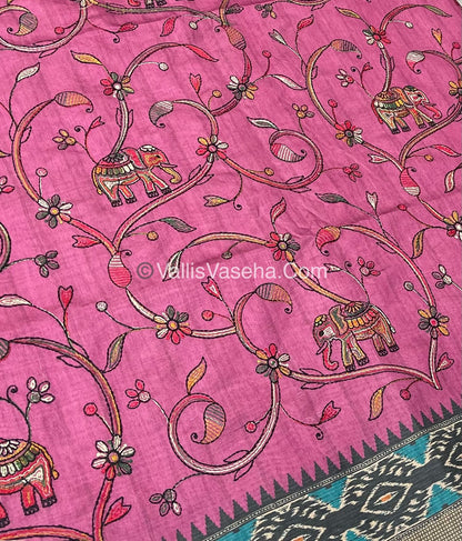 Semi Tussar - Kantha Work Embroidery - Pink Shade - VVSTK001