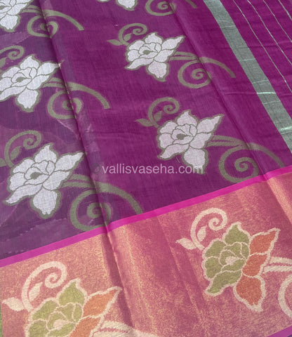 Banarasi Pochampally Weaving Semi Soft Cotton Saree - Green With Purplish Pink - VVBPS001