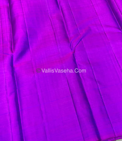 Pure Kanchipuram Silk Saree - Half & Half - Double Tone Peacock Blue with Purplish Pink Shade - VVPS014