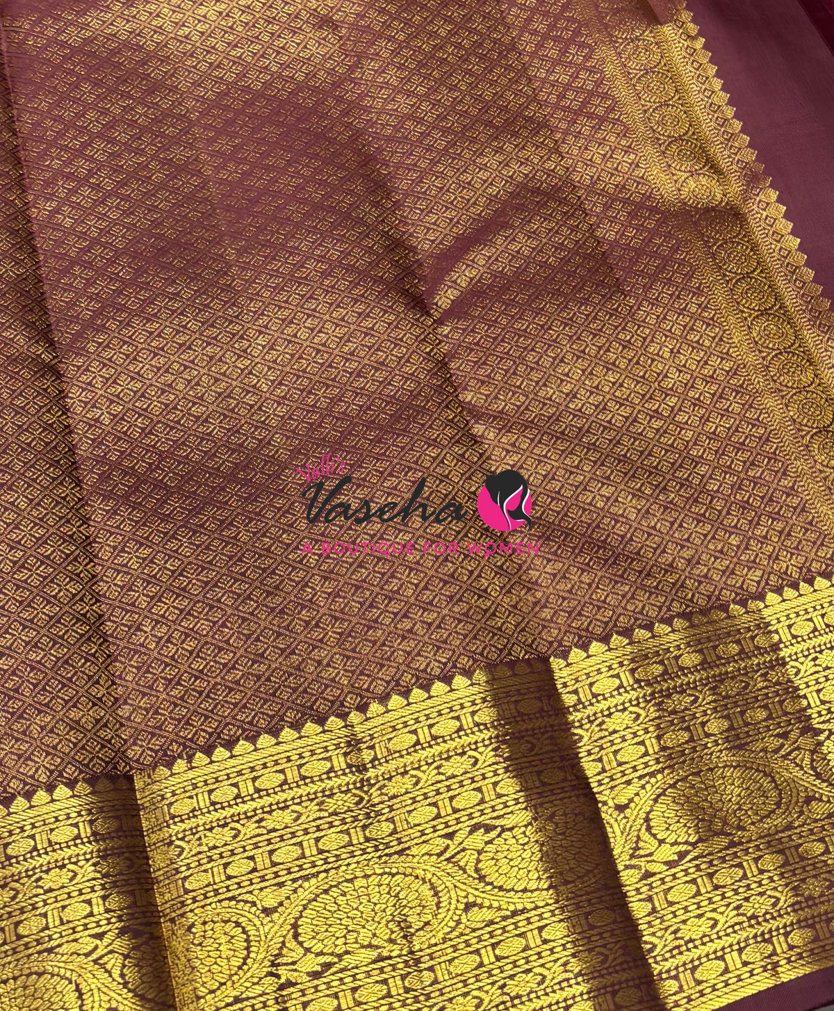 Pure Kanchipuram Silk Saree - Rust Orange  With Wine Brown - VVPS097
