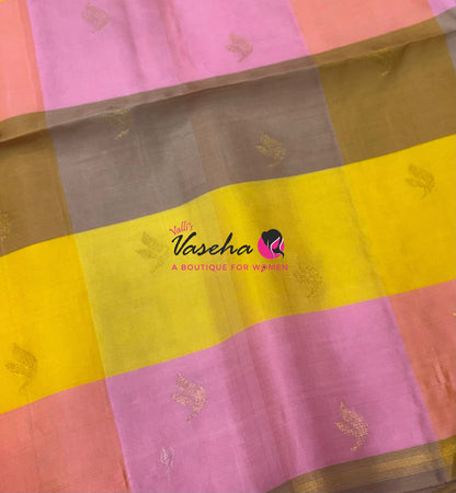 Pure Soft Silk Saree - Partly Pallu -  Half & Half Saree - Mustard Yellow  - VVPSS088