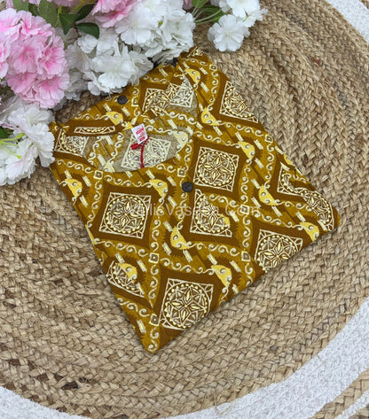 Slub Cotton -  Printed Kurti -  A - Line Cut - VVALK002