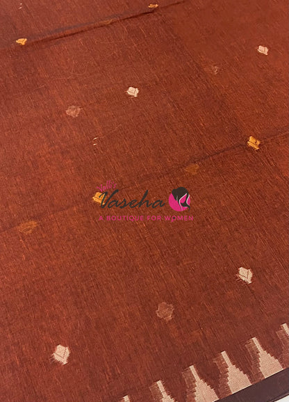 Bengal Kaddhi Cotton Saree | VVBKC001 |Rustic Merun