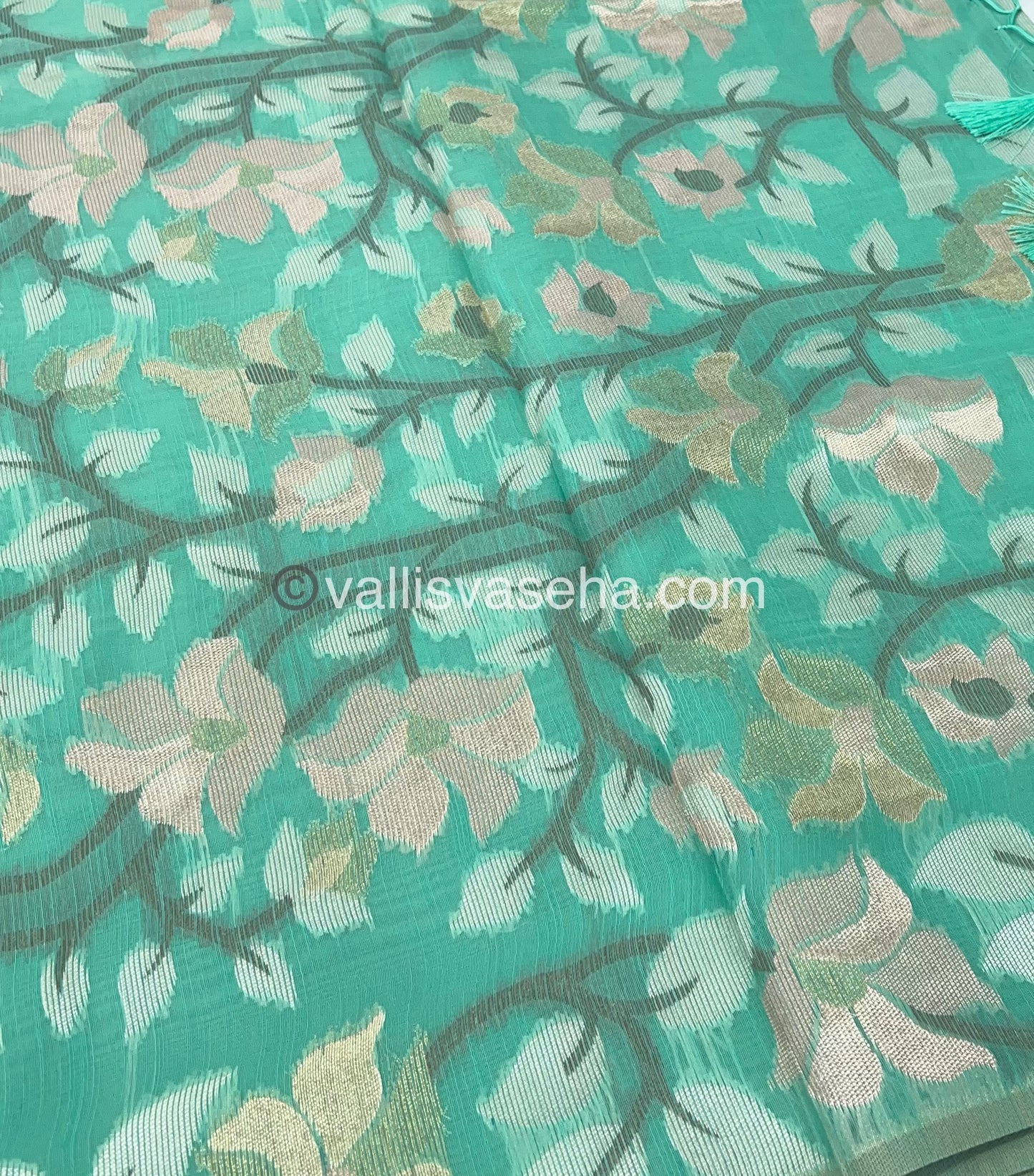 Semi Raw Silk with Jamdhani Design Weaving  - sea green Shade - VVRS001