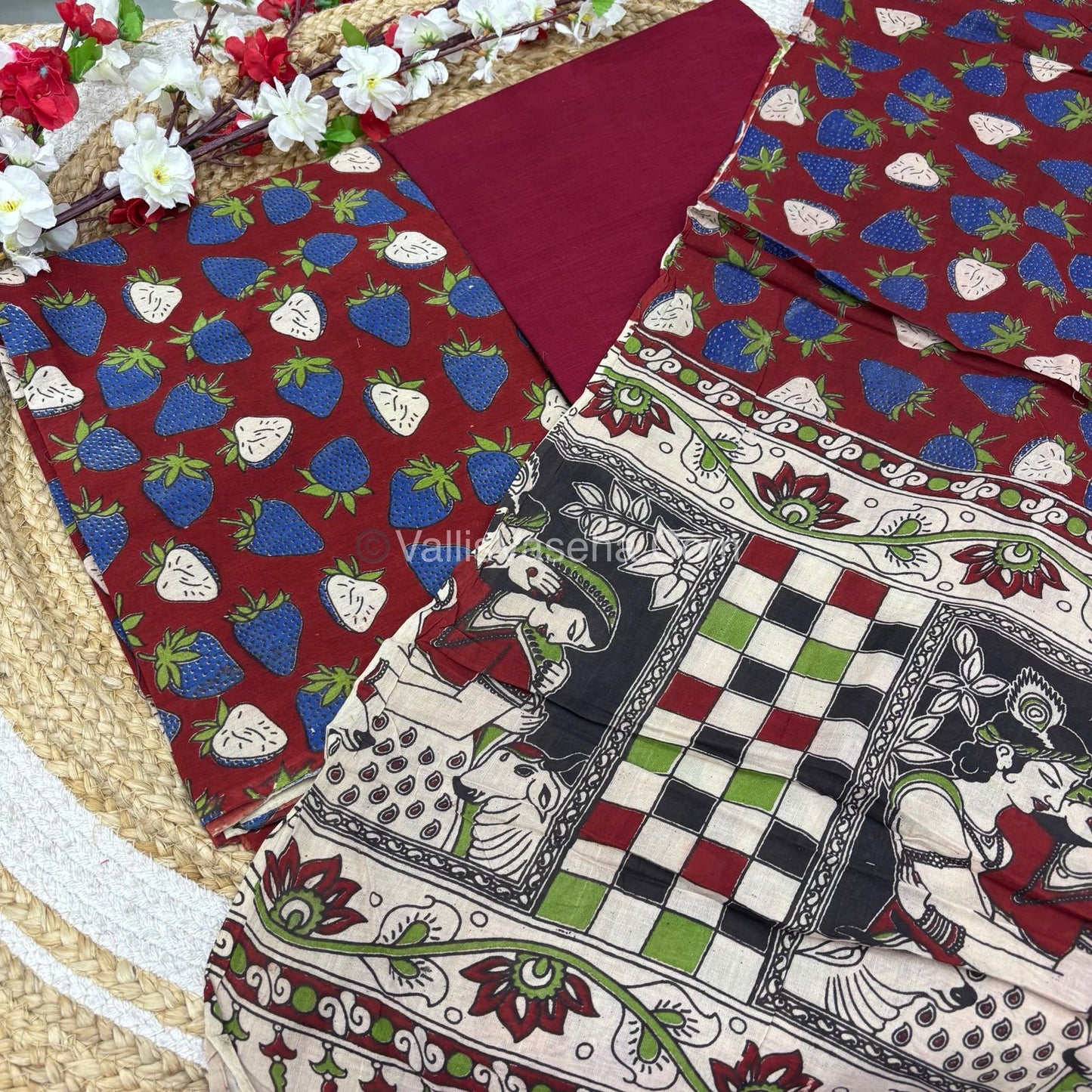 15% less  - Offer Unstitched Material - Pure Kalamkari Cotton Material - VVDUM004