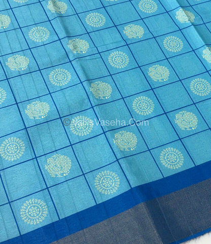 Fancy Mixed Cotton / Semi Chappa Silk |Mayil & Chakkaram| - Light Blue & Blue Combo - VVSCS006