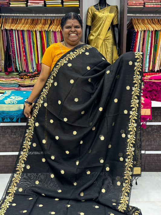 Linen Mixed Jute Silk Saree - Black Shade - VVLMJ001
