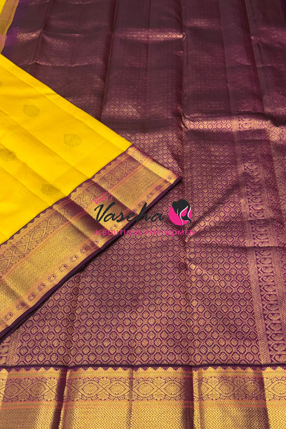 Pure Vintage Korvai Kanchipuram Silk Saree - Yellow With Purplish Pink - VVPS046