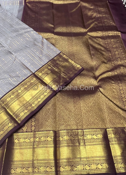 Pure Kanchipuram Silk Saree - Onion Pink With Brown Combo - VVPS010