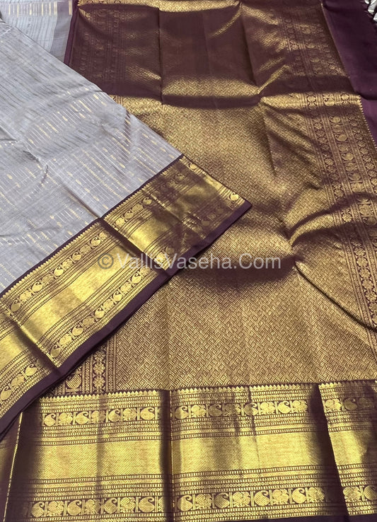 Pure Kanchipuram Silk Saree - Onion Pink With Brown Combo - VVPS010
