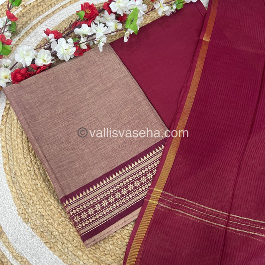 Unstitched Salwar Material - Mangalagiri Cotton - Onion Pink & Maroon Shade - VVUSM014