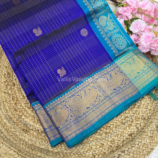 Pure Silk Cotton Saree - Vairavoosi checks - Mayil & Chakkaram - VVMCV002