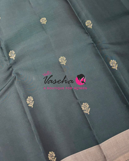 Half Mixed  Soft Silk Saree - Green & Grey - VVPSS073