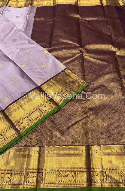Pure Kanchipuram Silk Saree - Light Lavender & Wine Brown Shade  - VVPS022