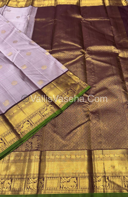 Pure Kanchipuram Silk Saree - Light Lavender & Wine Brown Shade  - VVPS022