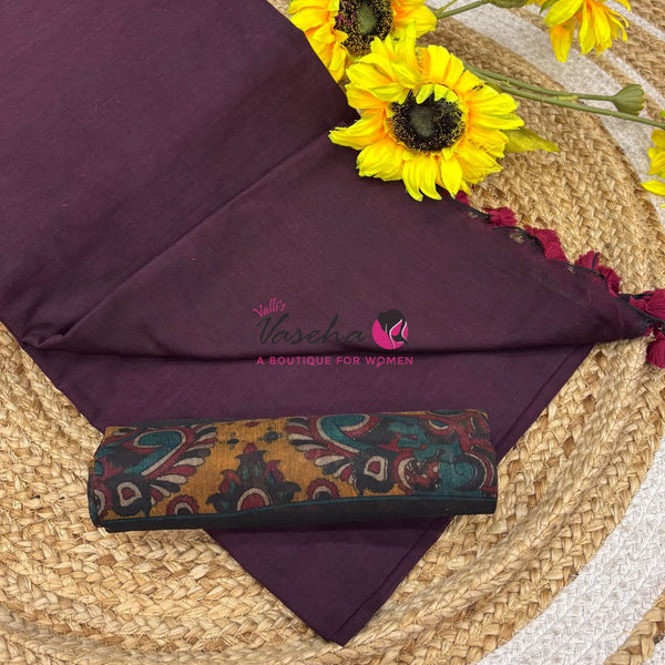 Kadhi Cotton Sarees with Kalamkari Blouse - VVKCK002